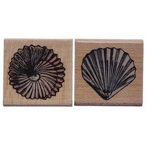 Hero Arts Rubber Stamp Set Of 2 - Seashell & Nautilus Design Wood Mounted Stamps
